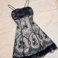 Robe de soirée courte en mousseline de soie à bretelles spaghetti, grise et noire, chic et florale, nv4346