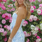blaues florales schulterfreies süßes kurzes figurbetontes Homecoming-Kleid Cocktailkleid Ballkleid Partykleid nv1730
