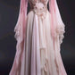 Pink Fashion Elegant Exquisite Floral Beaded Applique A-line Long Tulle Floor-length Evening Gown Ball Gown Wedding Dress nv3839