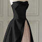 Black off-shoulder stylish elegant long satin tulle ball gown evening dress nv3183