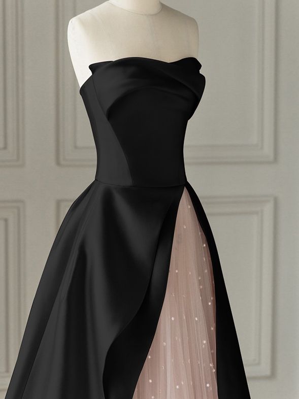 Black off-shoulder stylish elegant long satin tulle ball gown evening dress nv3183