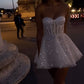 Weiße glänzende Pailletten einfaches süßes kurzes Abendkleid Geburtstagspartykleid nv3053