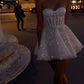 Weiße glänzende Pailletten einfaches süßes kurzes Abendkleid Geburtstagspartykleid nv3053