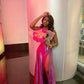 Pink Simple Elegant Front Slit Mermaid Ball Gown Birthday Party Dress Evening Dress nv2525