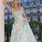 Green Gorgeous Exquisite Floral Embroidery Applique A-Line Long Tulle Prom Gown Evening Dress Party Dress nv3439