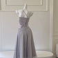 NiceVestidos – Silbergraues, schimmerndes A-Linien-Ballkleid aus Tüll mit Neckholder, Paillettenquasten und Neckholder NV5950