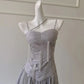 NiceVestidos – Silbergraues, schimmerndes A-Linien-Ballkleid aus Tüll mit Neckholder, Paillettenquasten und Neckholder NV5950