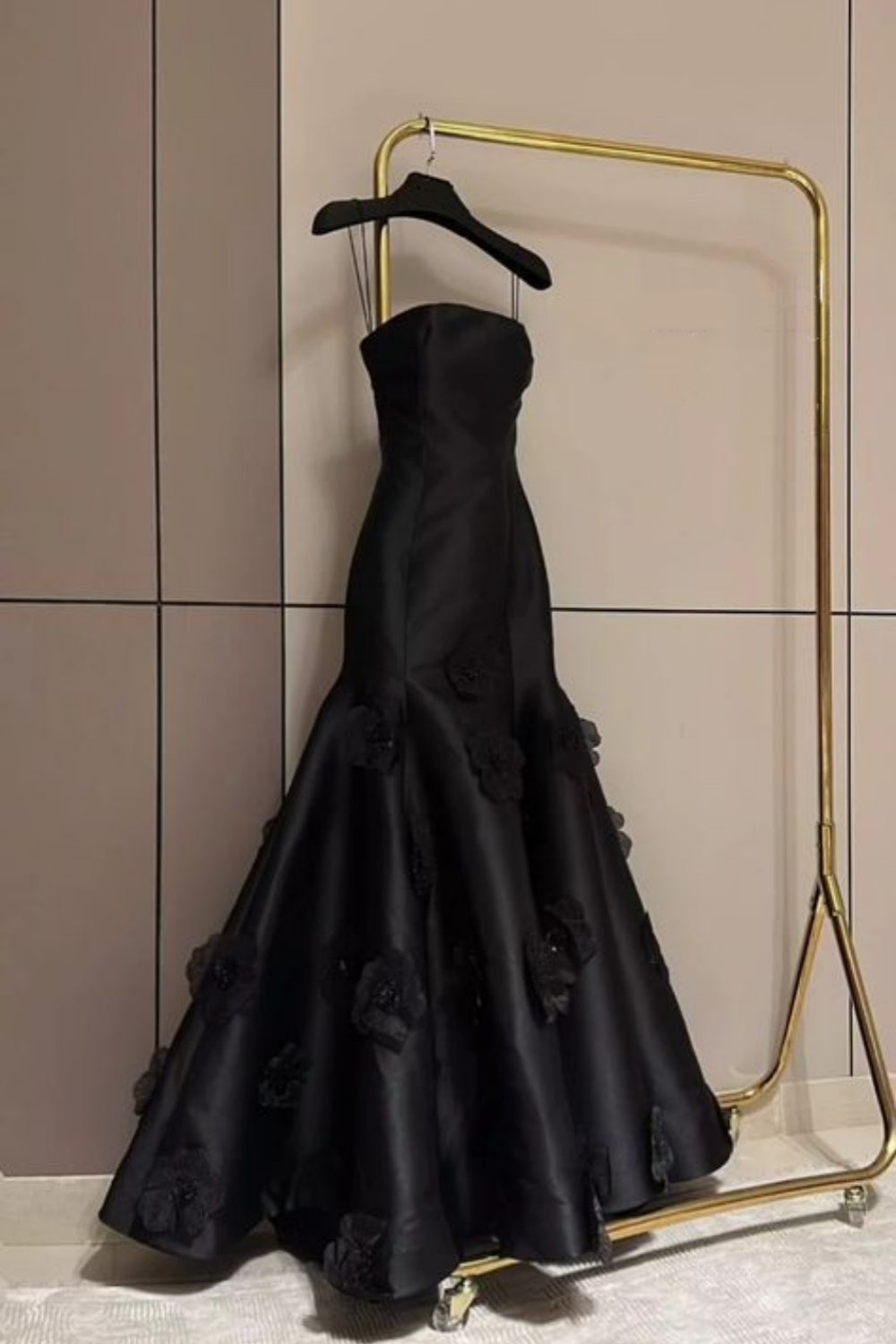 Black fashion unique three-dimensional rose flower mermaid off-shoulder sleeveless satin long ball gown evening dress party dress nv3247