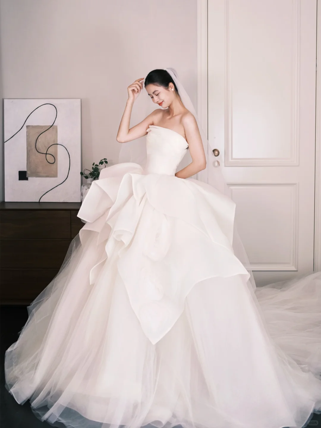 Strapless Satin Tulle Ball Gown Wedding Dress  NV7312
