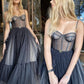 Black Fashion Sweetheart Neck Spotted Midi Tulle Ball Gown Evening Dress Party Dress nv3034