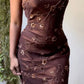 Robe de soirée longue en mousseline de soie, asymétrique épaule dénudée, perles exquises, marron/noir, nv3661