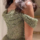 Elegant Off Shoulder Sage Green Evening Dress Luxury Beaded Arabic Long Formal Party Gown nv1194