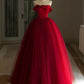 A-Linie Tüll Burgunderrot Langes Ballkleid, Burgunderrot Langes Abendkleid nv1681