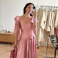 Robe de soirée longue en satin rose, élégante, col carré, bretelles spaghetti, robe de bal, robe de soirée ...