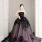 Black gorgeous exquisite floral elegant long tulle ball gown evening dress wedding dress nv3378