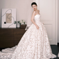 Strapless Lace A Line Wedding Dress Floral Cutout Long Train Bridal Gown  NV7207