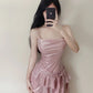 Süße Spaghettiträger Rüschen kurze Satin Mädchen Mini Homecoming Kleid Partykleid nv5438