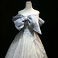 Off Shoulder Dusty Blue Princess Prom Dress Big Bow Sparkly Tulle Ball Gown  NV6976