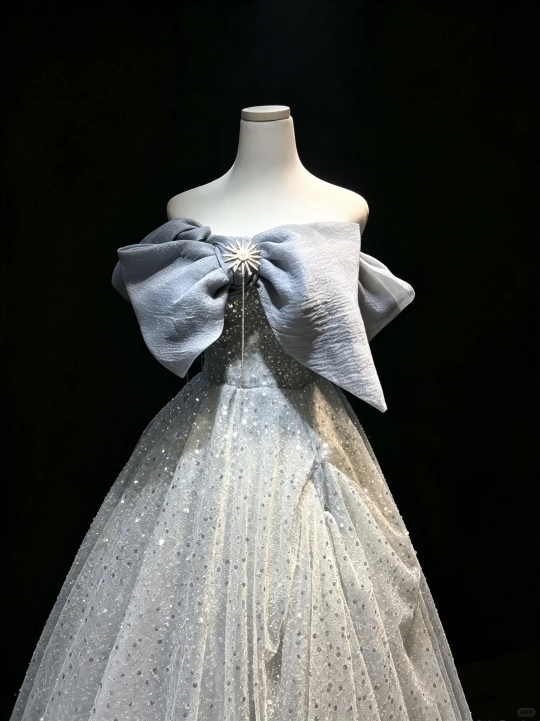 Off Shoulder Dusty Blue Princess Prom Dress Big Bow Sparkly Tulle Ball Gown  NV6976