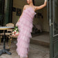 Robe de soirée longue en tulle rose à dos nu nv1353