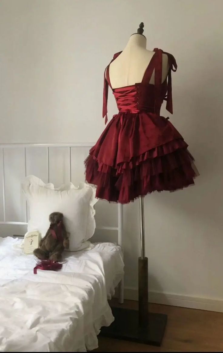 Robe de soirée courte en dentelle bordeaux, jolie robe de bal, robe de fête d'anniversaire, nv3558