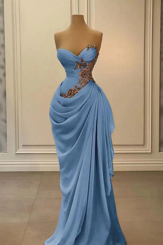NiceVestidos-Blue Exquisite Beaded Fashionable Long Floor-Length Gown, A Beautiful Dress NV6102