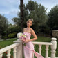 Pink Fashion Pleated Strapless Long Satin Ball Gown Evening Dress nv3300