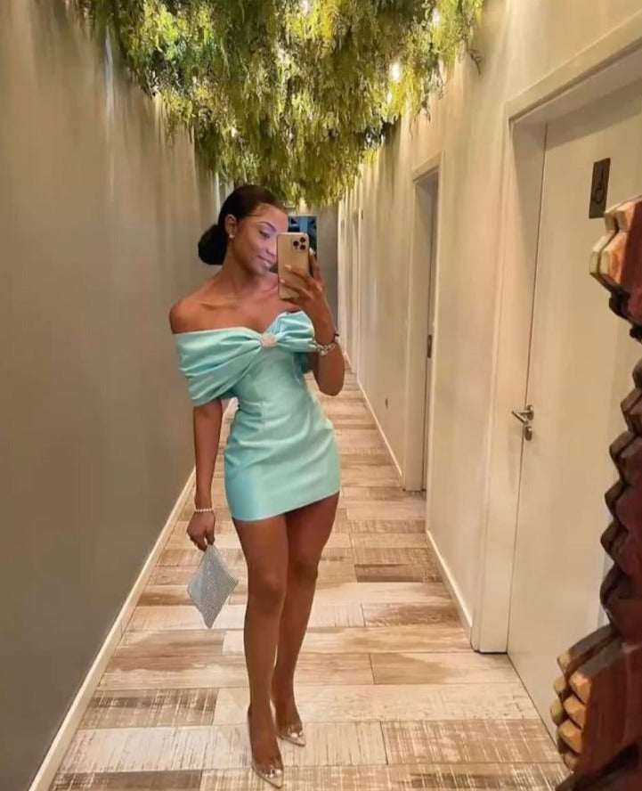 Tiffany blaues Kleid, kurzes Ballkleid, Homecoming-Kleid, NV1789