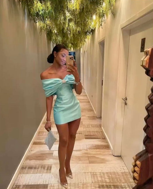 Tiffany blaues Kleid, kurzes Ballkleid, Homecoming-Kleid, NV1789