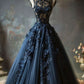 Navy blue gorgeous exquisite lace elegant long tulle ball gown evening dress nv3364