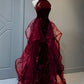 NiceVestidos-Burgundy Gradient Sequin Halter-Neck Tulle Shawl Mermaid Gown NV6223