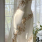 Robe de soirée trapèze beige élégante, longue, en mousseline de soie, style sirène, coupe slim, style rétro, cadeau d'anniversaire, robe de bal, nv3990