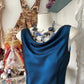 Robe de soirée sirène longue en satin bleu élégant, coupe trapèze, style rétro, robe de bal, robe de fête d'anniversaire, nv3989