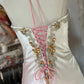 Robe de soirée longue en satin rose dégradé, coupe trapèze, avec perles, style vintage, fendue, robe de bal, robe d'anniversaire, nv3988