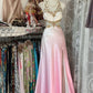 Robe de soirée longue en satin rose dégradé, coupe trapèze, avec perles, style vintage, fendue, robe de bal, robe d'anniversaire, nv3988