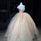 Blush Pink 3D Floral Tulle Long Evening Gown Off The Shoulder Puffy Ball Gown Prom Dress  NV7072