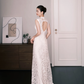 High Neck Lace Mermaid Wedding Dress, Sleeveless Sheer Bridal Gown  NV7280