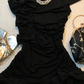 Black One Shoulder Short Homecoming Dress Ruffle Hem 3D Bow Ruched Bodycon Vintage Cocktail Gown  NV6912