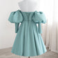 Robe de bal courte en satin bleu à décolleté en cœur simple, jolie robe de bal de fin d'année nv2100
