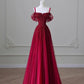 Burgunderrot, wunderschönes, modisches, exquisites, perlenbesetztes A-Linien-Abendkleid mit Pailletten und langem Tüll, elegantes, bodenlanges Ballkleid, Abendkleid nv3817