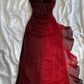 Burgunderrotes, glänzendes, modisches Sling-Kleid aus Tüll mit Farbverlauf, langes Ballkleid, Abendkleid, Partykleid, NV3575