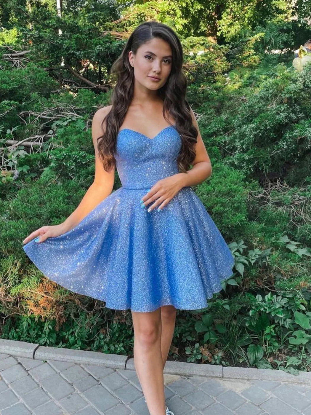 Blaues, kurzes Ballkleid aus Tüll mit herzförmigem Ausschnitt, blaues Homecoming-Kleid, NV1546