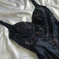 Marineblaues, dunkles, kurzes Vintage-Satin-Heimkehrkleid, nv5352