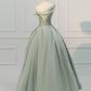 Robe de soirée longue élégante en tulle vert perlé nv2965