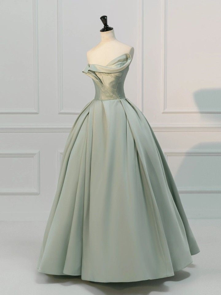 Robe de soirée longue élégante en tulle vert perlé nv2965