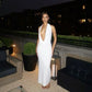 White low-cut V-neck long slim ball gown evening dress nv2849