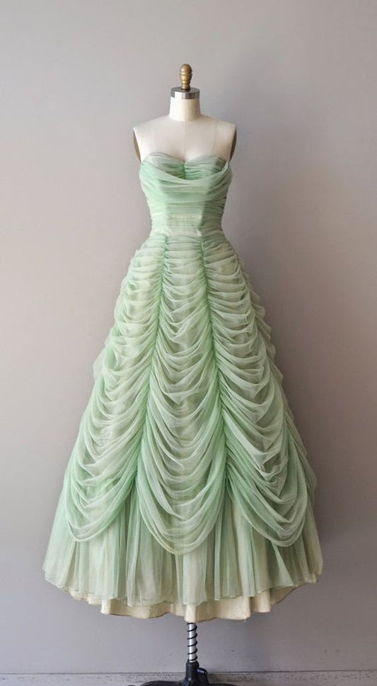 Green fantasy Sweet tulle long dress long ball gown evening gown graduation gown nv2688