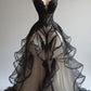 Black retro fantasy exquisite lace straps long elegant tulle ball gown evening dress wedding dress nv3452