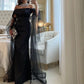 Black long dress oblique neck trailing sexy dress mesh tube top banquet evening floor-length dress evening dress party dress nv2369