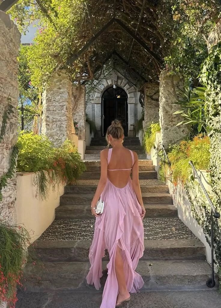 Robe de soirée longue en mousseline de soie rose Ocean Goddess nv4762